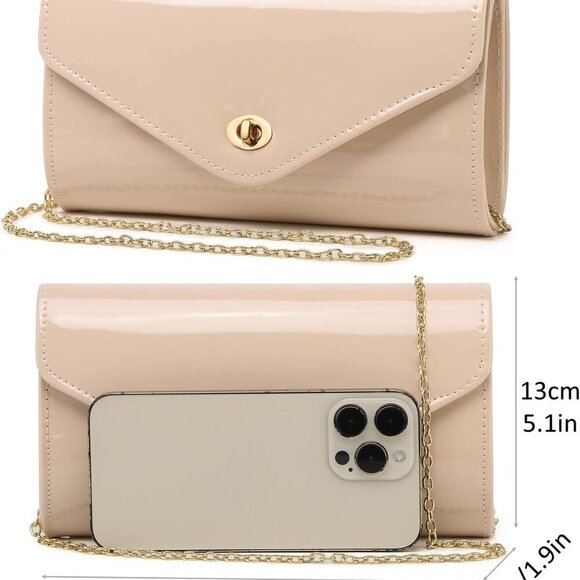 Patent Leather Envelope Clutch Women’s Evening Bag Crossbody Prom Wedding - Picture 3 of 9